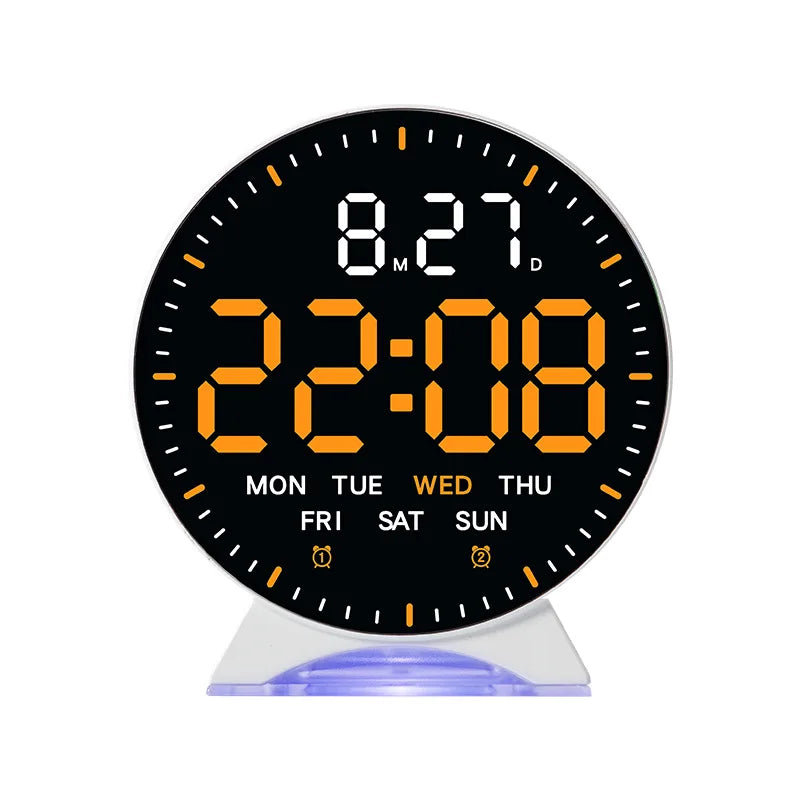 LED Digital Alarm Clock Week Date Second Hand Display Brightness Adjustable 2 Alarms Table Ambient Light 12/24H
