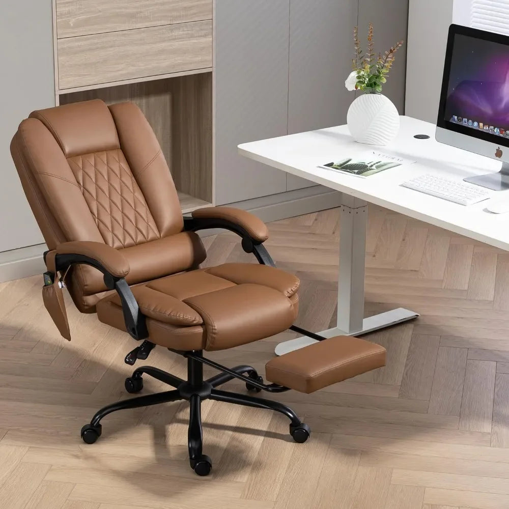 6-Point Heated Massage Office Chair with Footrest Ergonomic Home Desk Chair with Lumbar Support Executive High Back PU