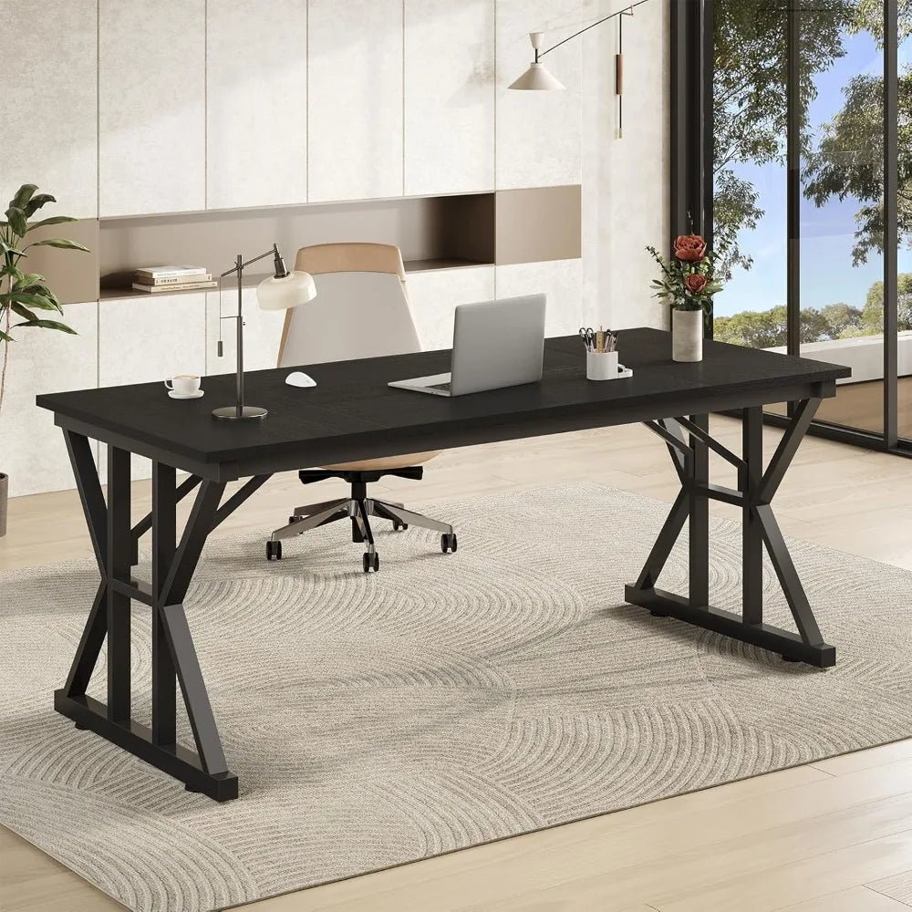 63 inch executive desk large desk with thickened frame computer desk modern minimalist desk for home work black
