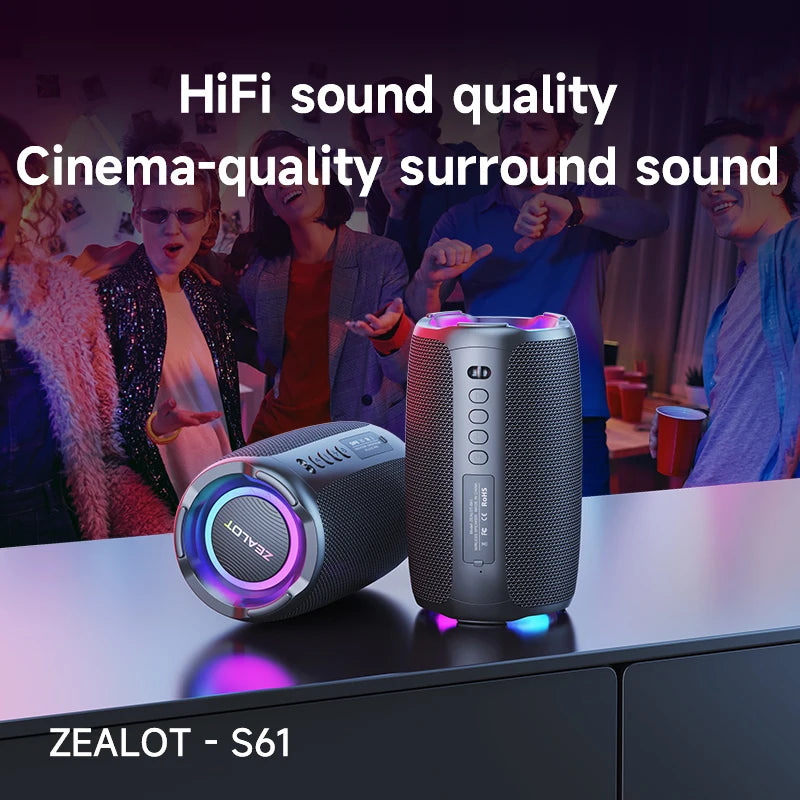 Zealot-S61 Bluetooth Speaker,with IPX6 Waterproof Protection and Outdoor Bass Sound for Backyard and Beach Party,10W