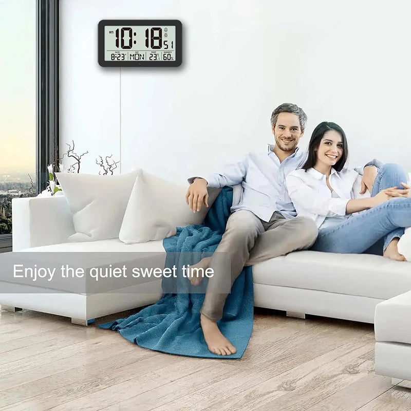 Large Digital Wall Clock with Temperature Humidity Calendar 8.5’’Desk LCD Alarm Clock Backlight for Bedroom Office