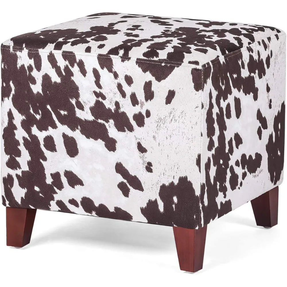 Small Foot Stool Ottoman 16.3’’ Linen Cube Ottoman Foot Rest with Wood Legs Upholstered Ottomans Footstool for Living