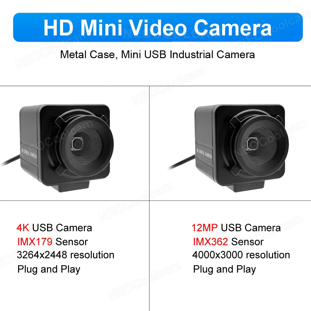 Industrial USB Webcam 12MP IMX362 / 4K IMX179 Autofocus Mini Metal Usb Camera No Distortion Lens For Live Video