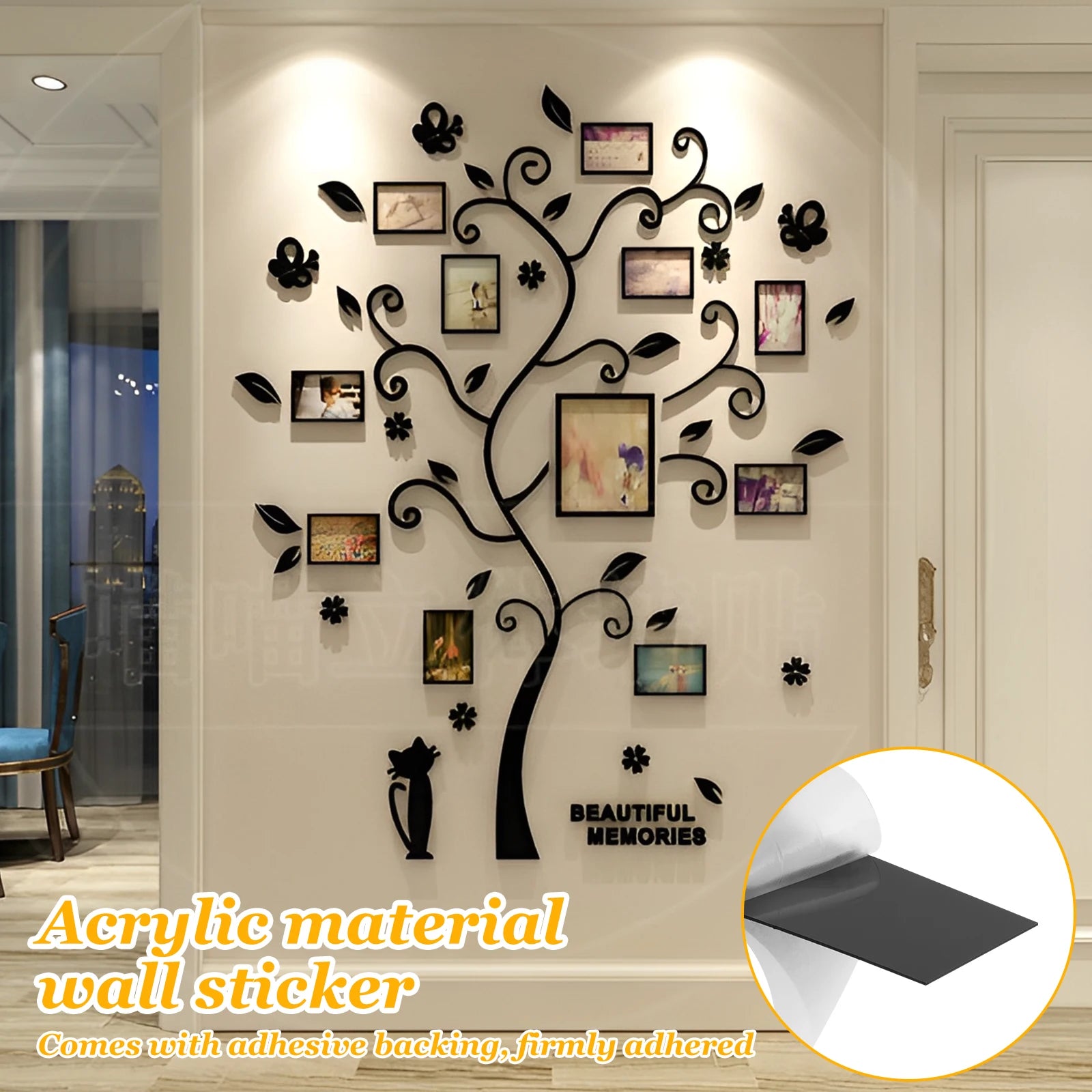 3D Acrylic Picture Frames Tree DIY Family Tree Picture Wall Decoration Adhesive Wall Photo Frames for Home Living Room