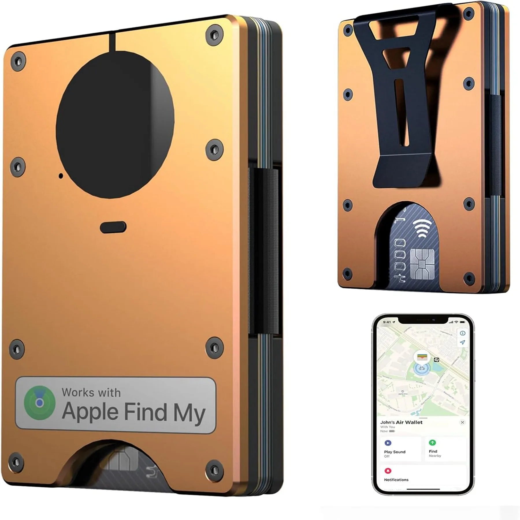 Wallet with Built in Airtag Chip RFID Blocking Credit Card Holder Compatible with Find My iOS Only Detachable Money