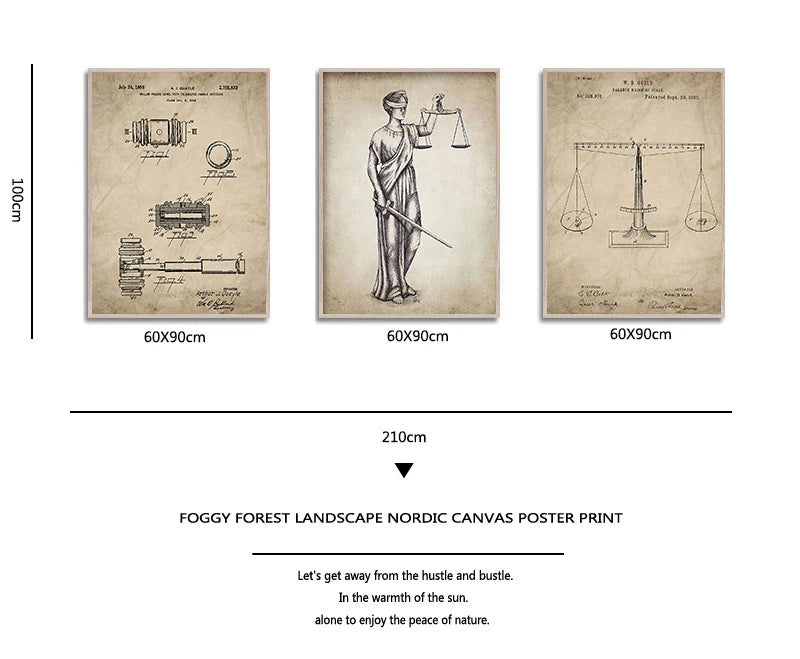 Attorney Lady Justice Law Patent Posters and Prints Scales Of Justice Lawyer Gift Art Canvas Painting Lawyer Office