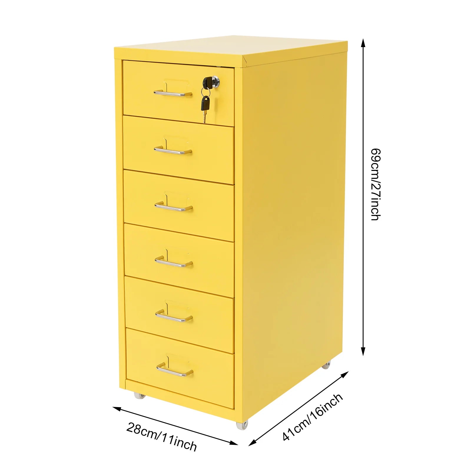 6-Layer Yellow Metal File Cabinet with Wheels - Mobile Storage for Offices Schools & Homes Ideal for Organizing