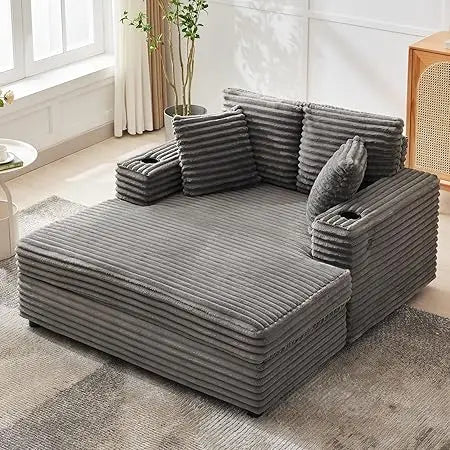 60’’ Oversized Chaise Lounge with Cup Holder Fluffy Chaise Lounges Chair Indoor with USB & Type C Charging Port