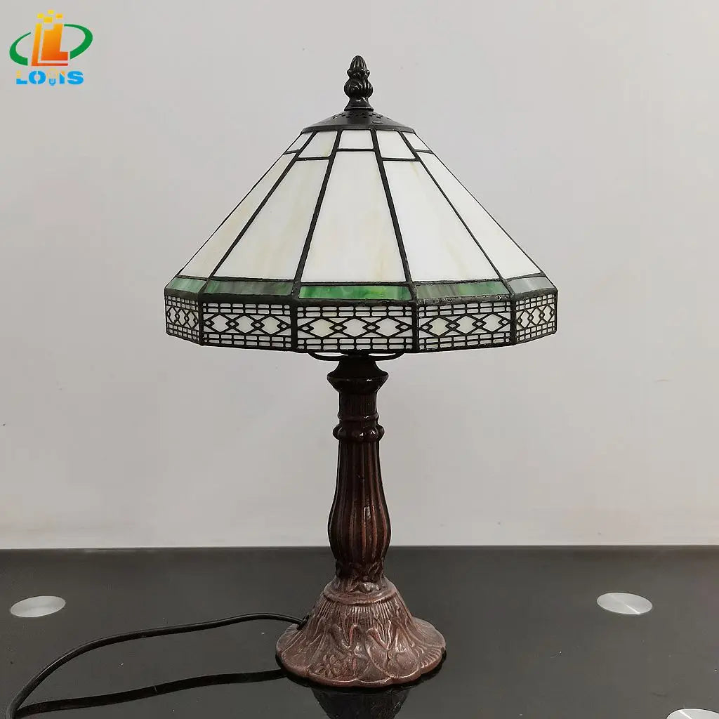 22CM Minimalist European Geometric Small Table Lamp Tiffany Style Living Room Bar Decoration Office Desk Glass Lighting