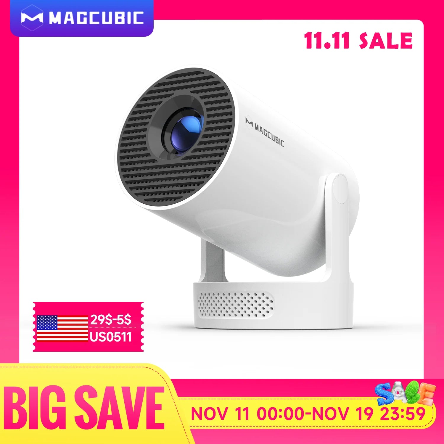 Magcubic HY300 Pro+ 4K Android 11 Portable Projector 8000 Lumens WiFi 6 BT5.4 Outdoor Theater 5W HiFi Speaker 720P HD