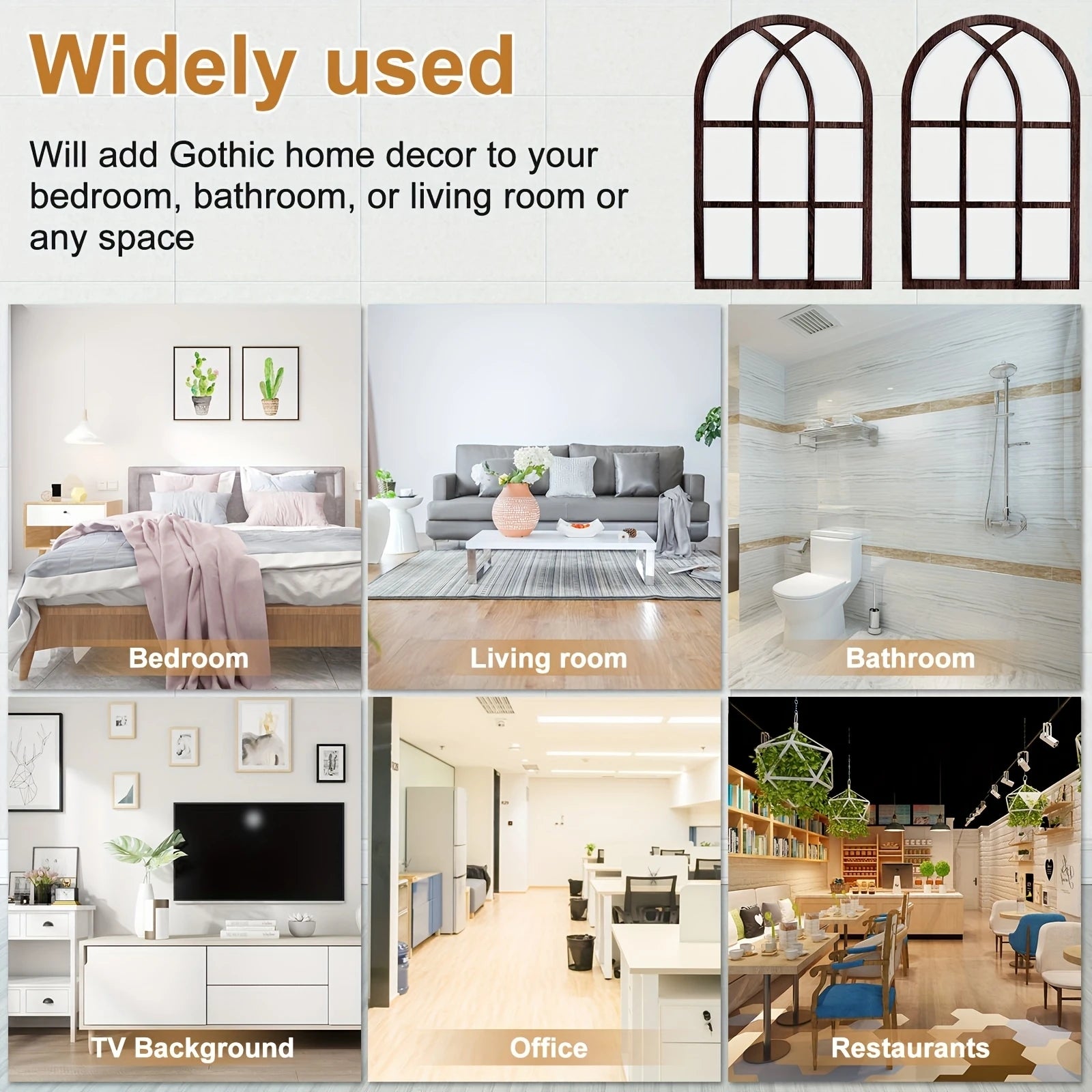 2pcs16in Retro Arched Wooden Frame Acrylic Double-Deck Wall Mirror Art Decor Home Living Room Bedroom Office Decor