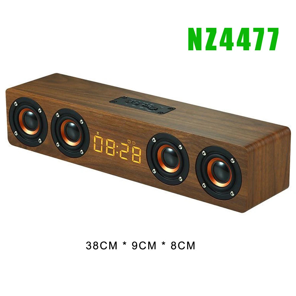 Rechargeable Wooden Alarm Clock with Bluetooth Soundbar Subwoofer Speaker and FM Radio for Home or E-sport Game Room