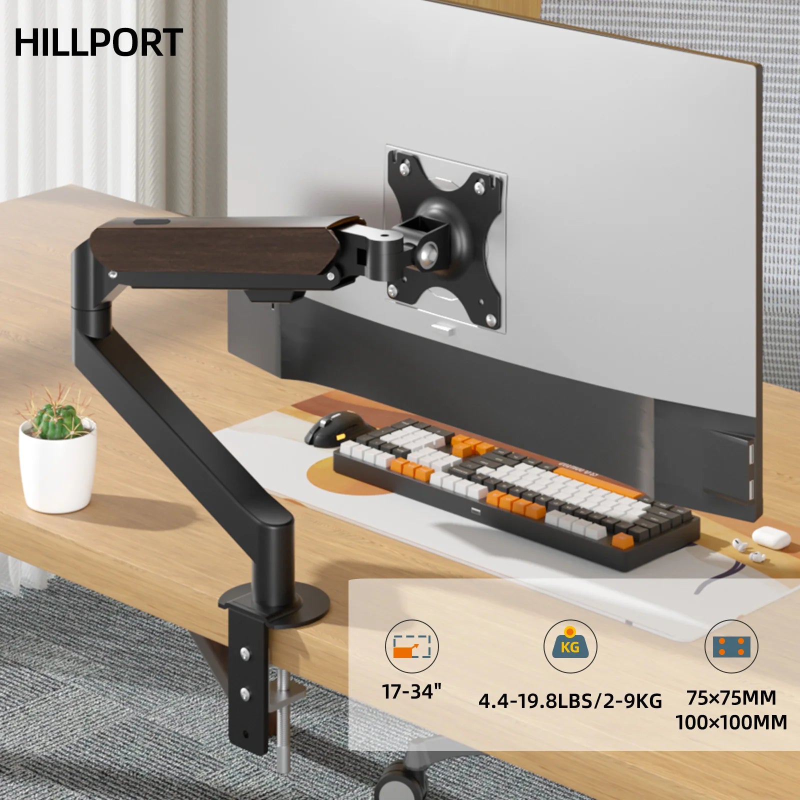 HILLPORT Desktop White Monitor Arm Holder 17-34’’ Gas Spring Full Motion Mount Soport LCD LED TV Mount Stand PC Support