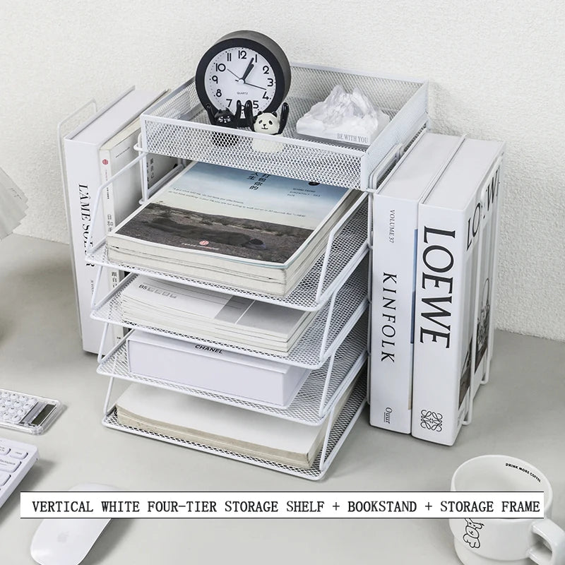Desk storage and accessories 4-tier paper trust tray storage box with file holder desk storage office supplies desk