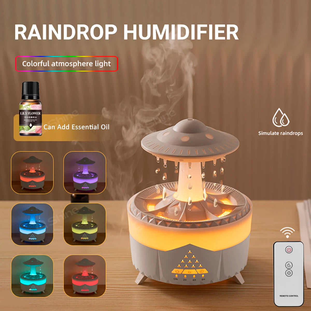 1PC Wall Plug Simulated Raindrop Air Humidifier with Ambient Lights Essential Oil Diffuser Aroma Diffuser for Office