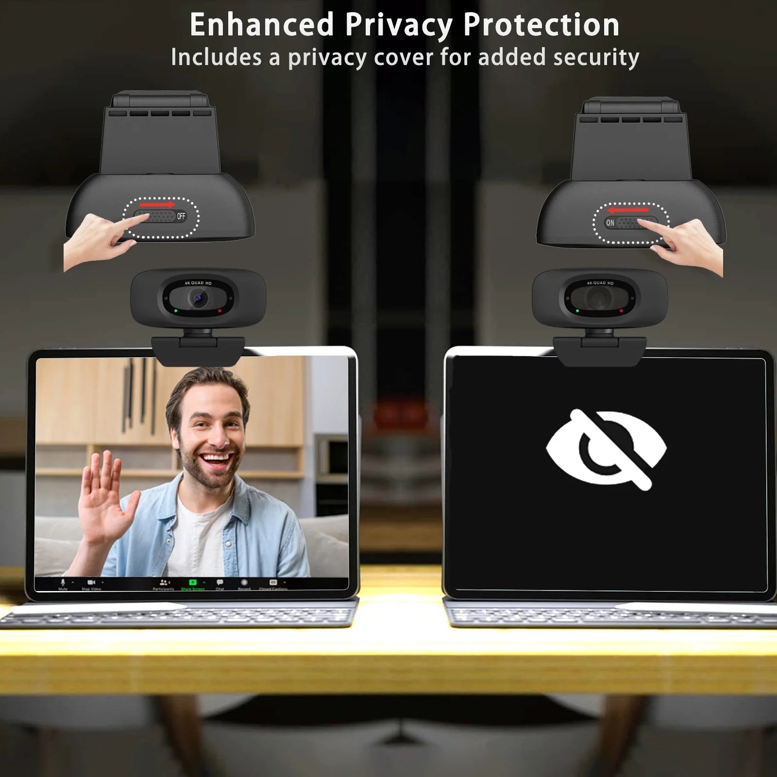 EXHQDR 4K USB Webcam with Autofocus 8MP30fps Slide Privacy Cover Mic Tripod Type-C for Zoom Streaming Video Call PC/Mac