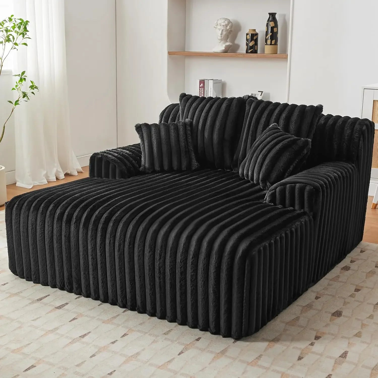 53.5”W Oversized Chaise Lounge Chair Indoor Boneless Couch Chair with 4 Pillows Comfy Reading Chairs with Wide Arms
