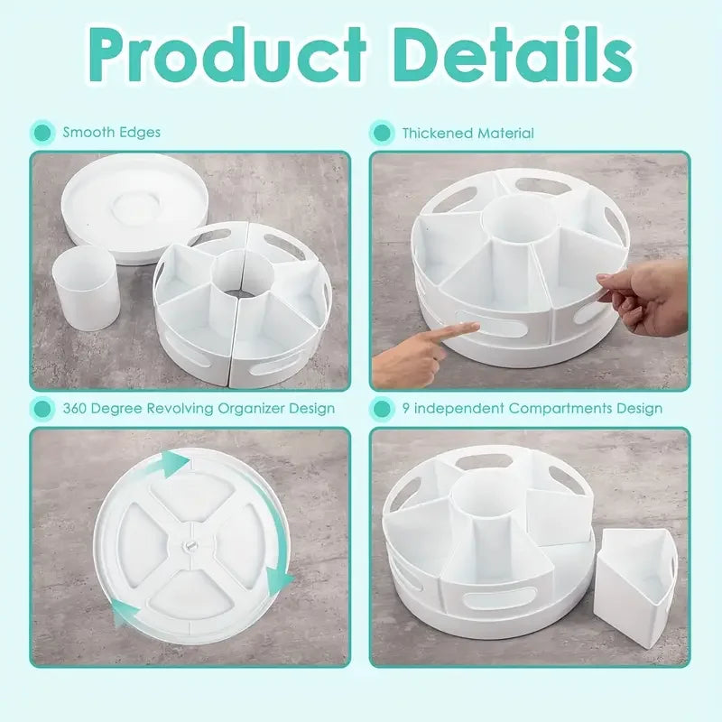 360° Rotating Desk Organizer With 7 Removable Bins – Multi- Pen Holder Stationery Organizers Accessories Office School