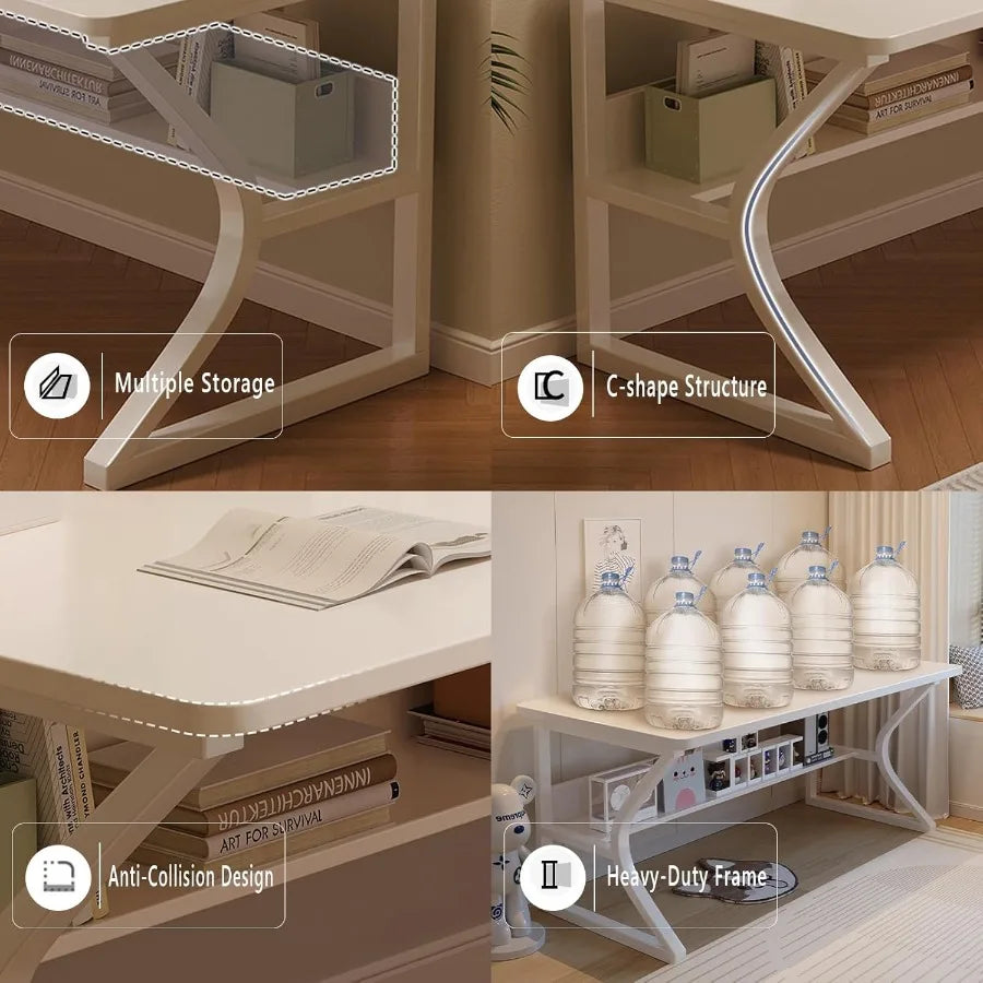 Extra Long Desk with Bookshelf for Home and Office 63 Double Long Writing Table Ideal for 2Person Workstation Modern