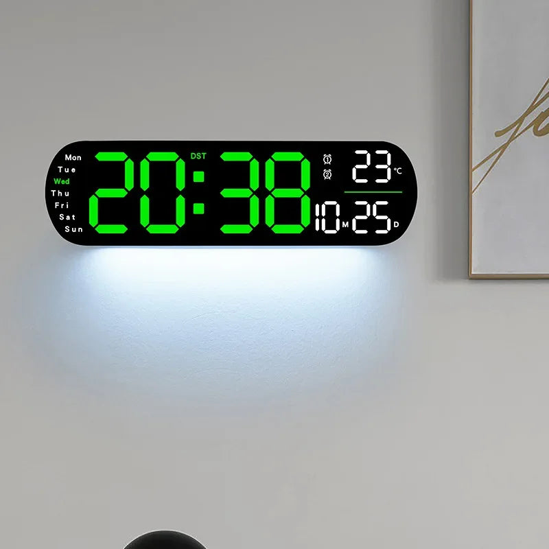 13.78 Inch Remote Control Digital Wall Clock Mood Lighting Timing Countdown 2 Alarm Auto Dimmer DST Plug In Use LED