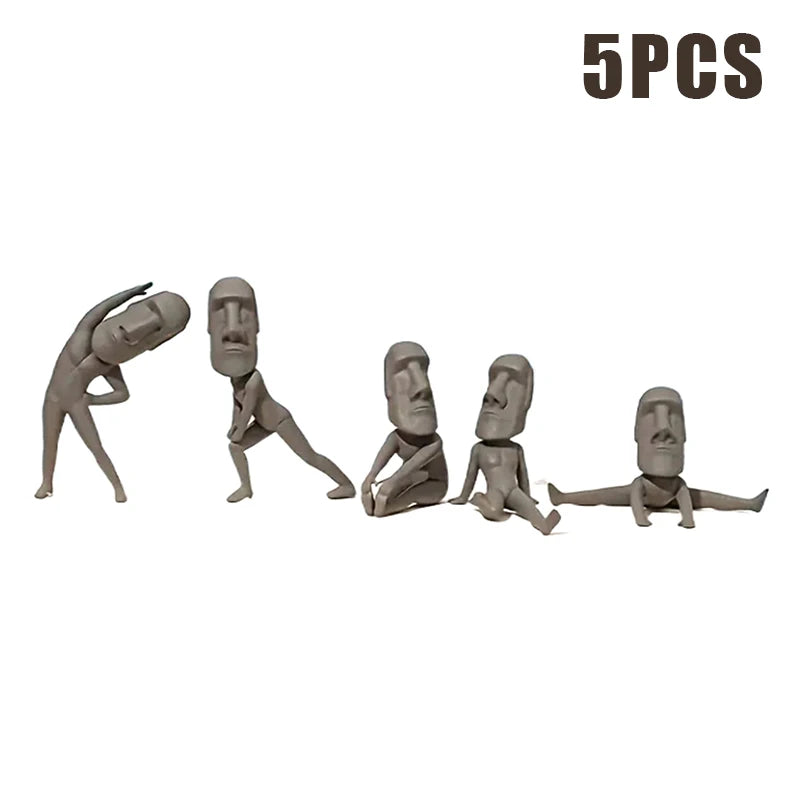 Creative Moai Statue Set Easter Island Moai Sculpture PVC Stretching Exercise Moai Decor Mini Desk Figurines Desktop
