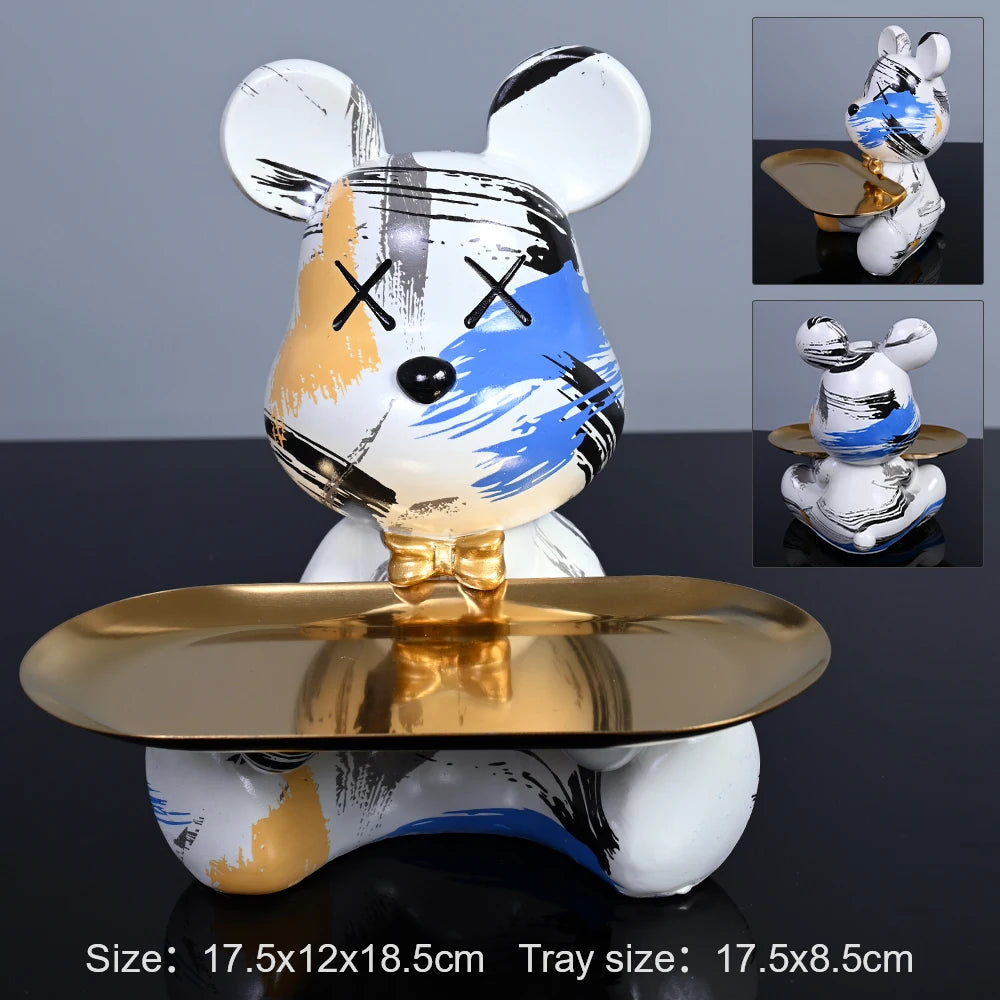 Colorful Bear Statues and Sculptures Butler Figure Ornaments Interior Nordic Decorative Room Table Decoration Resin