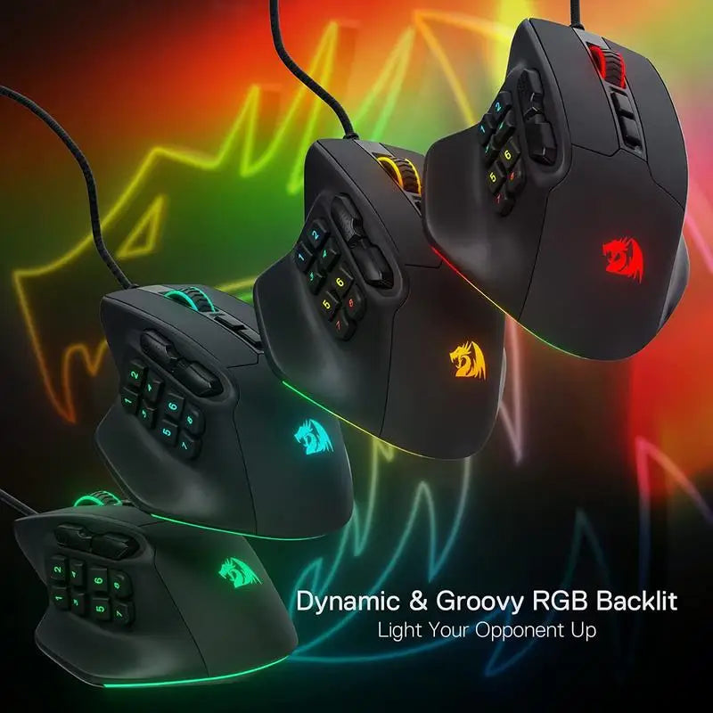 Redragon M811 Aatrox MMO Gaming Mouse 15 Programmable Buttons Wired RGB Gamer Mouse w/ Ergonomic Natural Grip Build