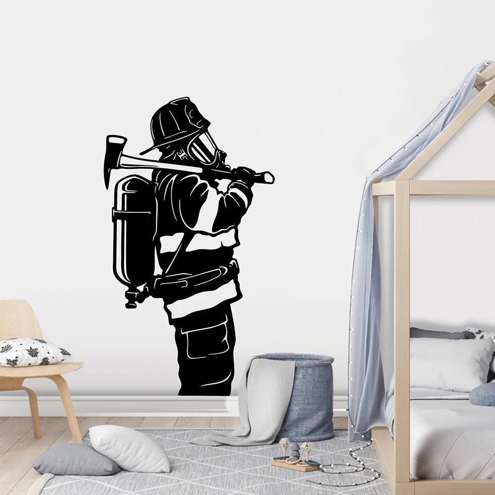 Large Firefighter Fireman Wall Sticker Decal Office Kids Room Firefighter Fire Guard Bedroom Bathroom Home Decor