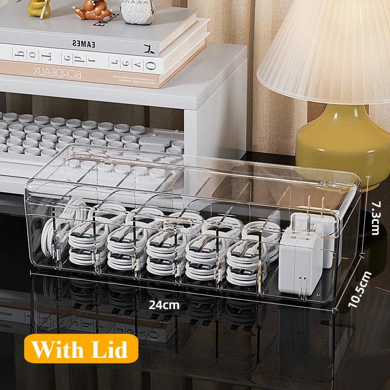 Clear Plastic Cable Organizer Boxes Desk Accessories Storage Case for Drawer Office Supply Electronic Management