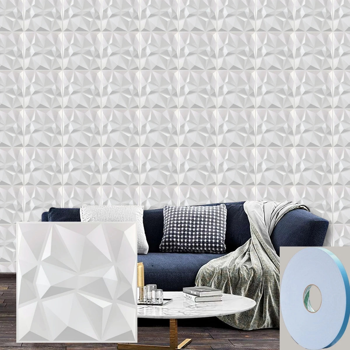 12/20/30pcs 3D pvc wall panels for indoor wall decoration for living room hall bedroom hotel office,including tape