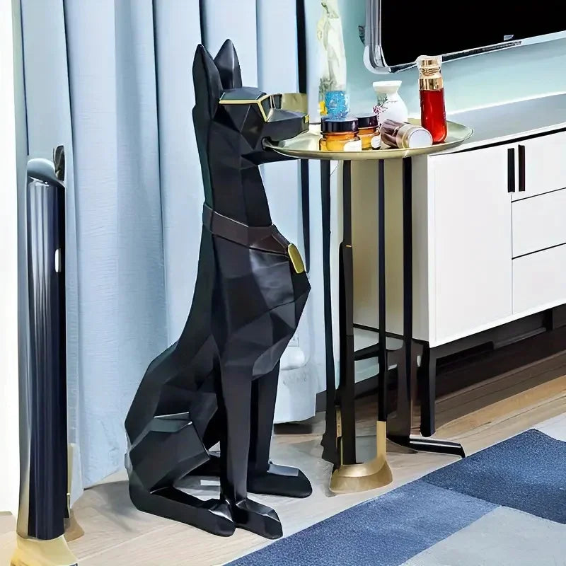 Resin Doberman Dog Statue Luxury Interior Side Table Puppy Sculpture Charming Doberman Pinscher Figurine Tray Home