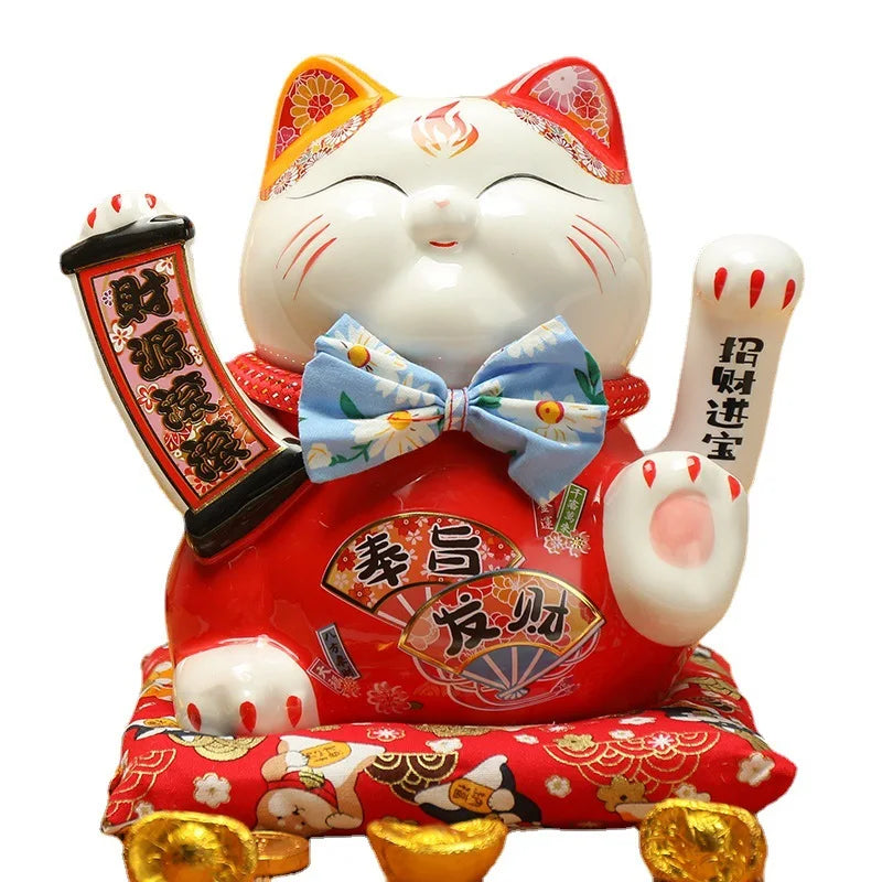 7.5inch Ceramic Beckoning Cat Maneki Neko Ornament Feng Shui Decoration Swing Lucky Cat Cashier Recruitment Cat Desk