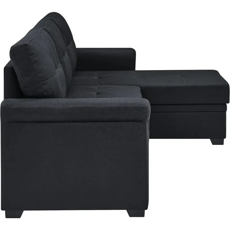 Modern 86 L-Shaped Sectional Sofa with Reversible Chaise Storage and Pull-Out Sleeper Bed for Living Rooms