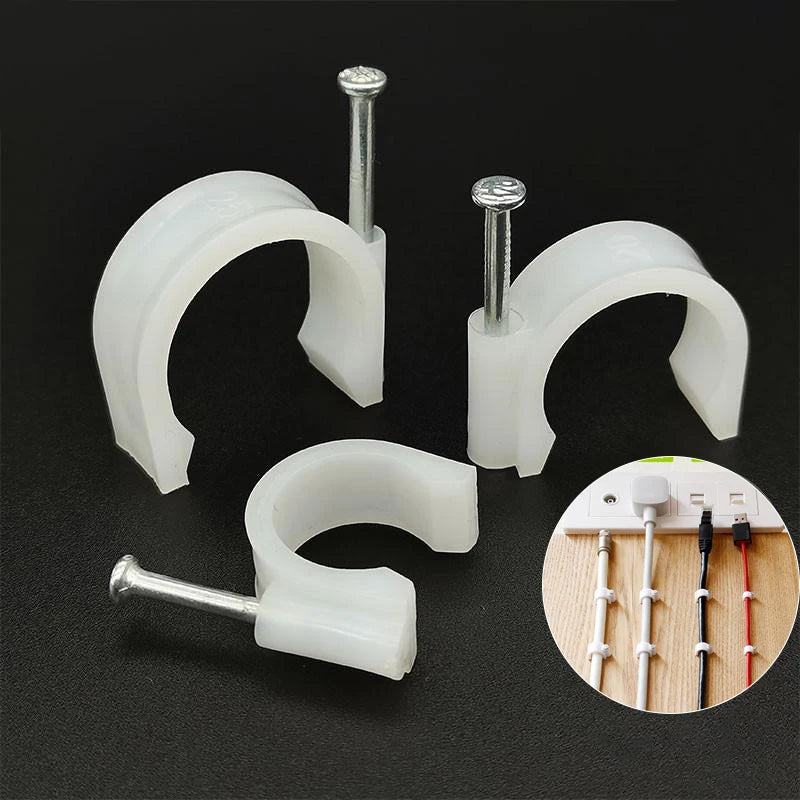 45PCS Round Cable Clips 16/20/25mm C Shaped Steel Nail Wire Clamp PVC Pipe Clamp Line Cord Buckle Management Fixed Wall