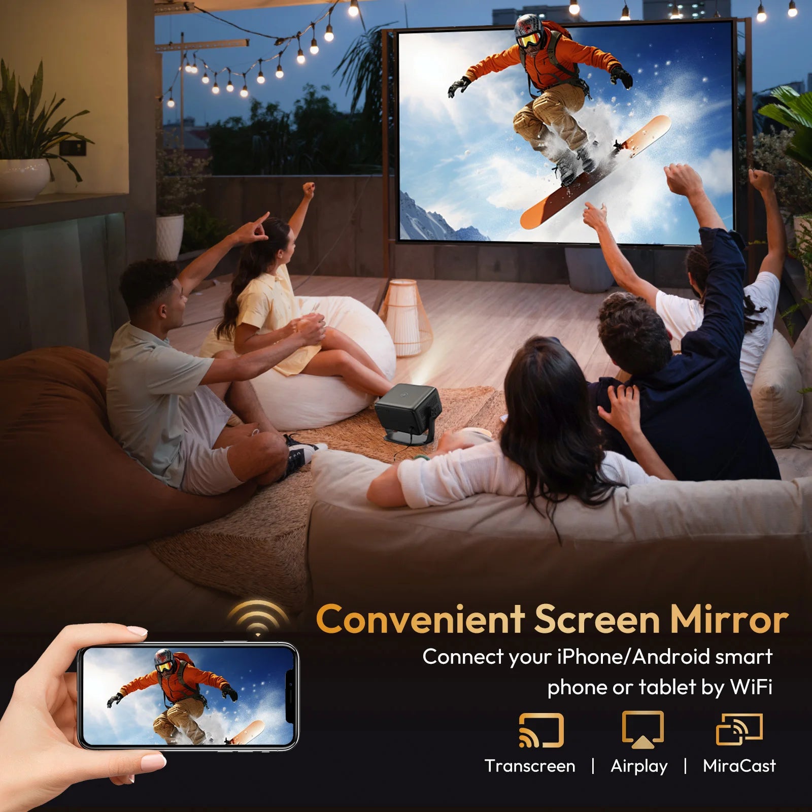 XGODY 4K Native 1080P WiFi6 Android Projector 18000lumen Voice Control AI Auto Focus HD Home Theater Cinema