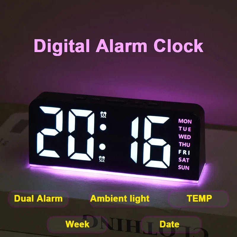7’’ LED Digital Alarm Clock Table Clock Three-Level Adjustable Brightness Dimmer/Dual Alarm/Temp/Date/Night Light