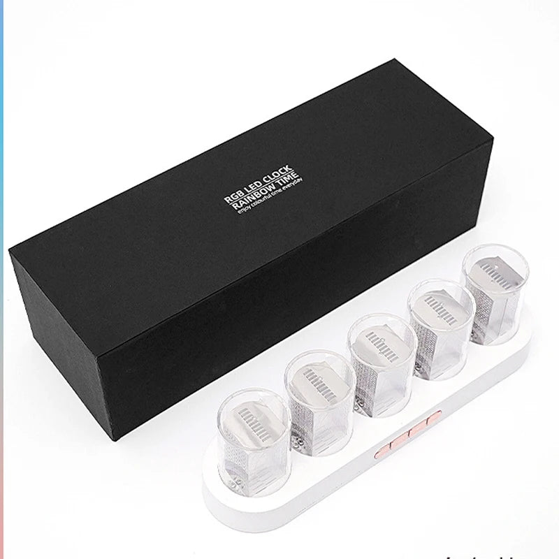 Digital Nixie Tube Clock with RGB LED Glows for Game Room Desktop Decoration. Luxury Box Packing for Gift Idea. - WHITE
