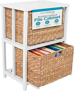 2 Tiered File Cubby w/Wood Top - File Cabinet Home Office Storage Nightstand Decorative Wooden Organizer | Desk Modern