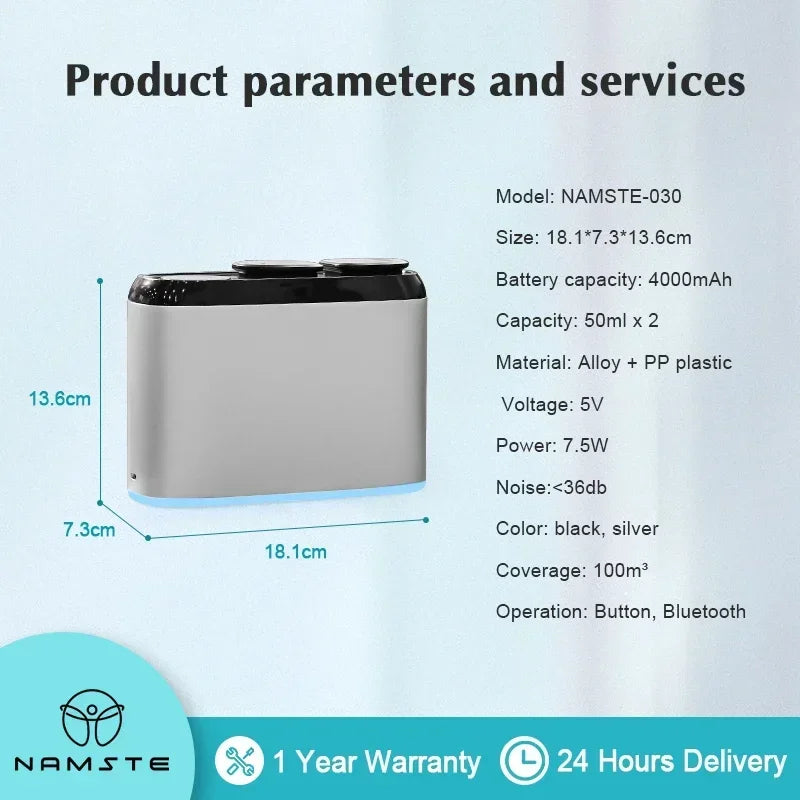 100m³ USB Charge Home Aroma Diffuser Room Fragrance Air Freshener Double Nozzle Set Two Odors Flavoring Bluetooth APP