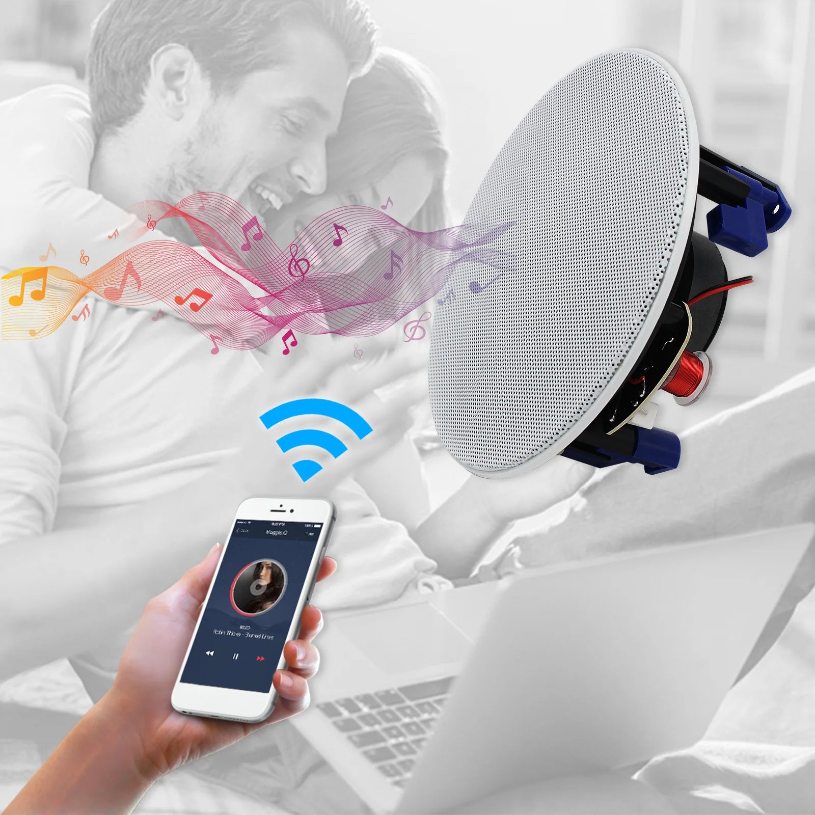 Herdio 4 Inch Flush Mount Two-way Stereo Ceiling Bluetooth Speaker For Indoor And Outdoor Placement In Bathroom Kitchen