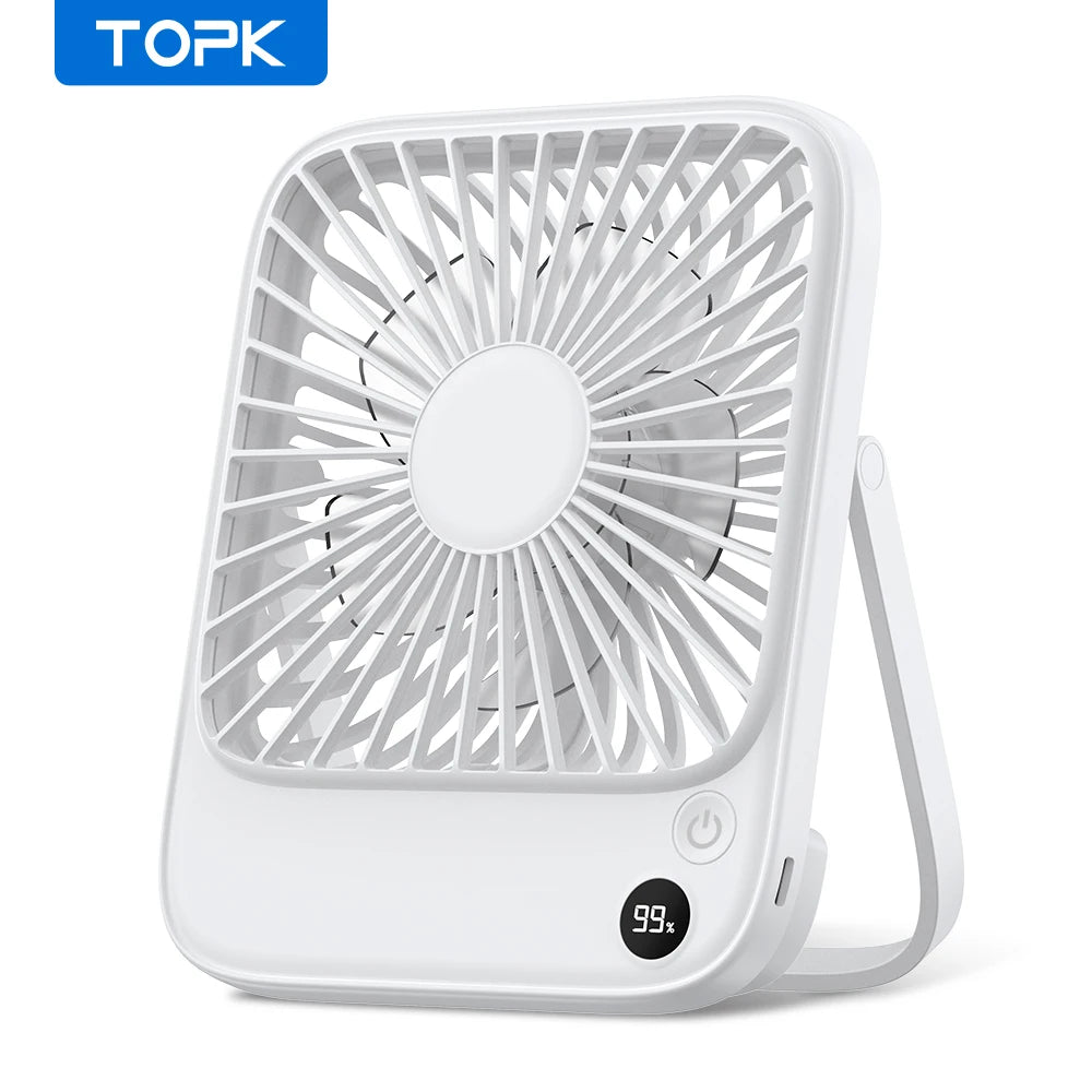 TOPK Rechargeable Portable Fan Electric Mini fan for Camping,2000mah Battery USB Desk Fan Small Silent Table Fans