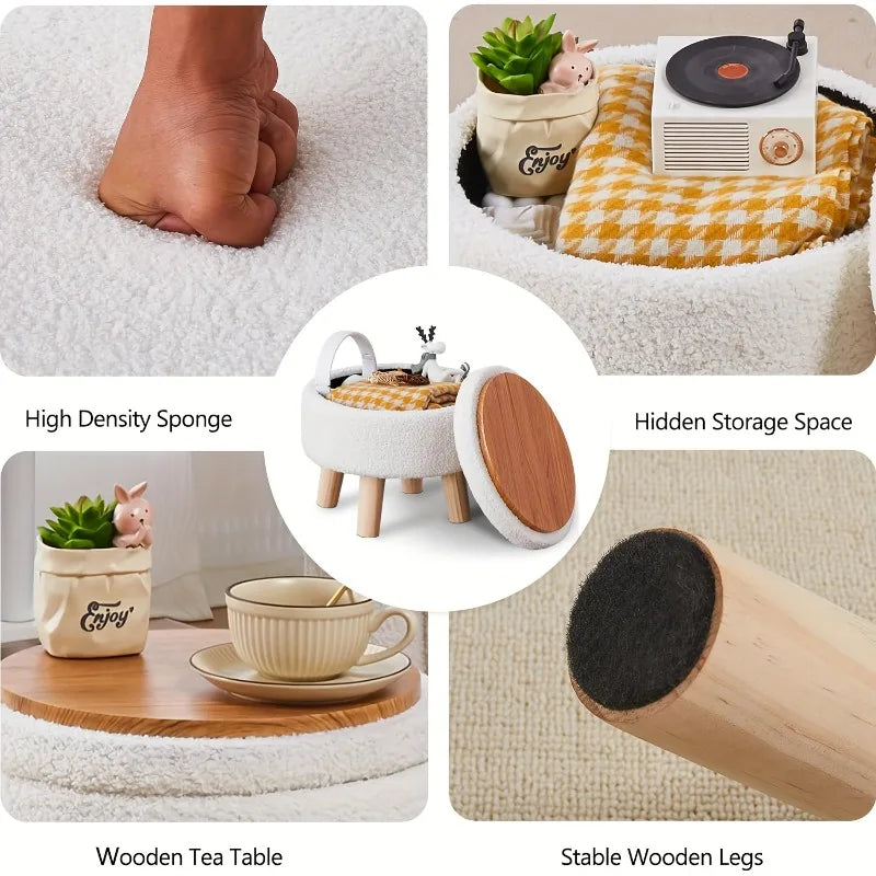 Modern round soft footstool Teddy velvet leg storage footstool suitable for small tables or plant stands in the hallway,