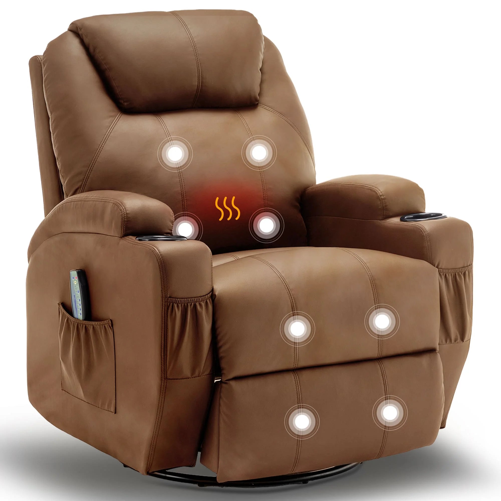 Recliner Chair with Massage and Heat 360° Swivel Rocking Chairs for Adults Remote Control and Cup Holder for Living