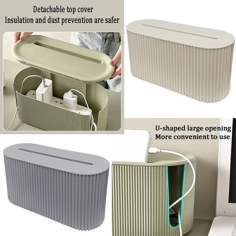 Large Cable Management Box Organizer Power Strip & Cords Sockets Plugs Chargers Modem Dust Proof Home Office Desk