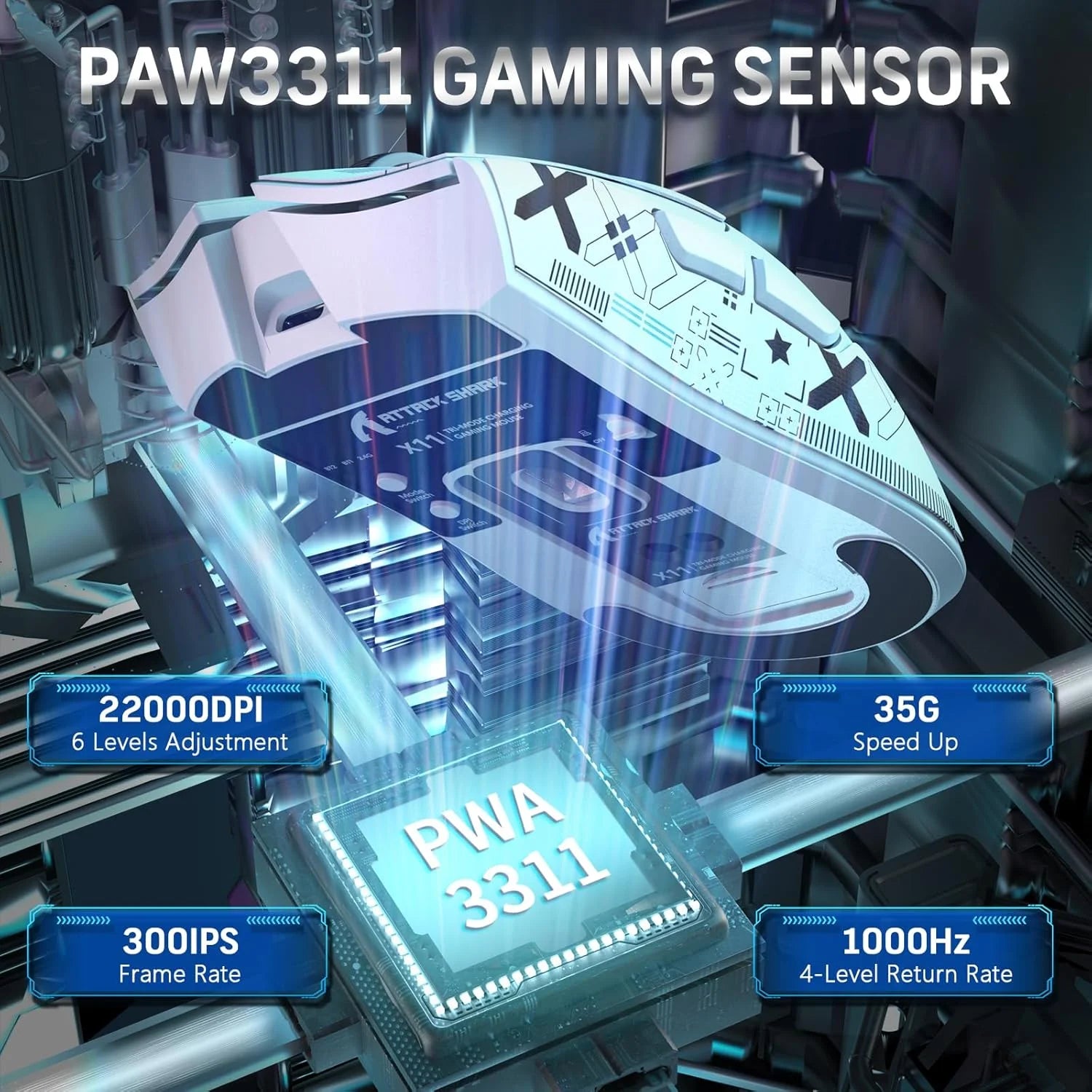 ATTACK SHARK X11 Wireless Gaming Mouse with RGB Magnetic Charging Dock Wired/2.4G/BT 22K DPI,Ultralight 59g Tri-Mode