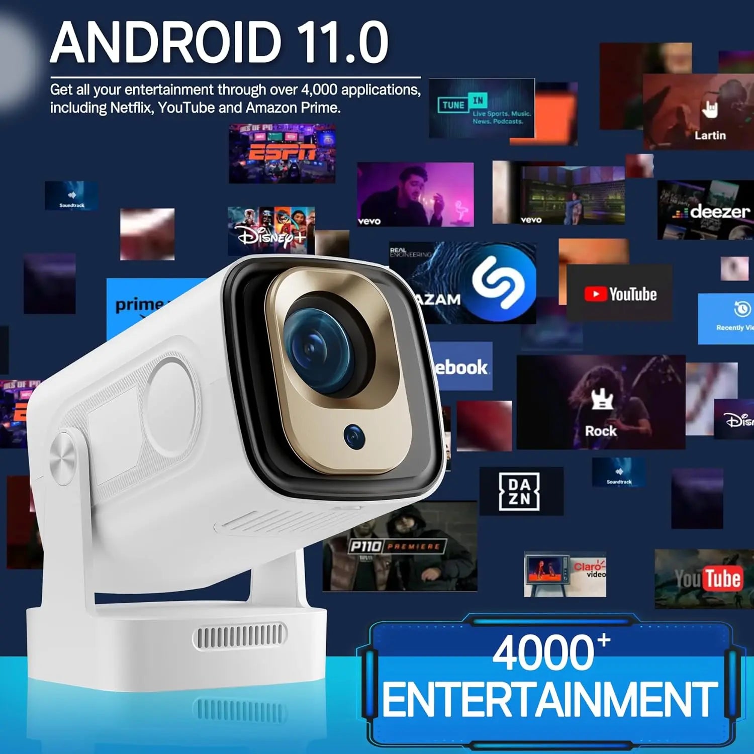 XGODY Projector Gimbal 5 Pro/3S 4K Android 11.0 Native 1080P/720P Autofokus 330ANSI Dual Wifi Bluetooth Home Theater