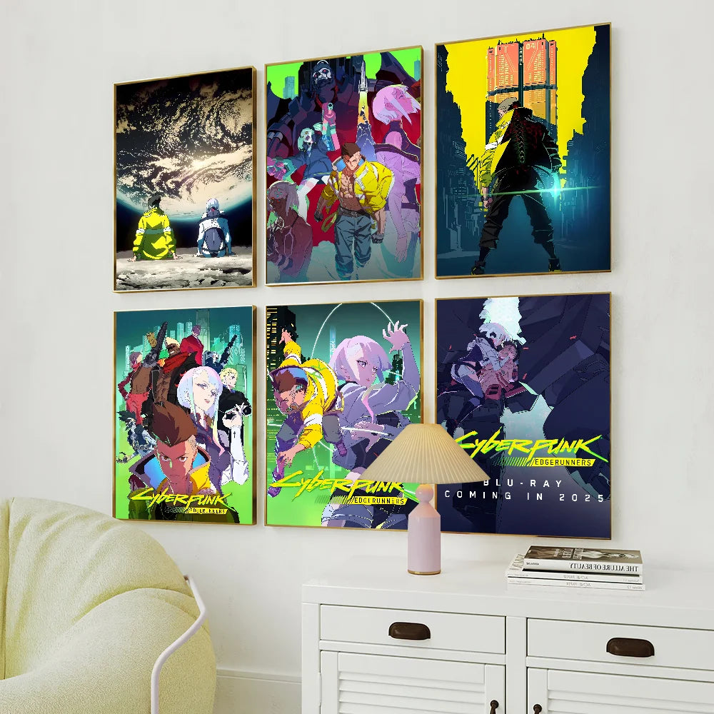 Anime C-Cyberpunk E-Edgerunners Poster Self Adhesive Painting Living Room Office Decoration Bedroom Home Wall Sticker