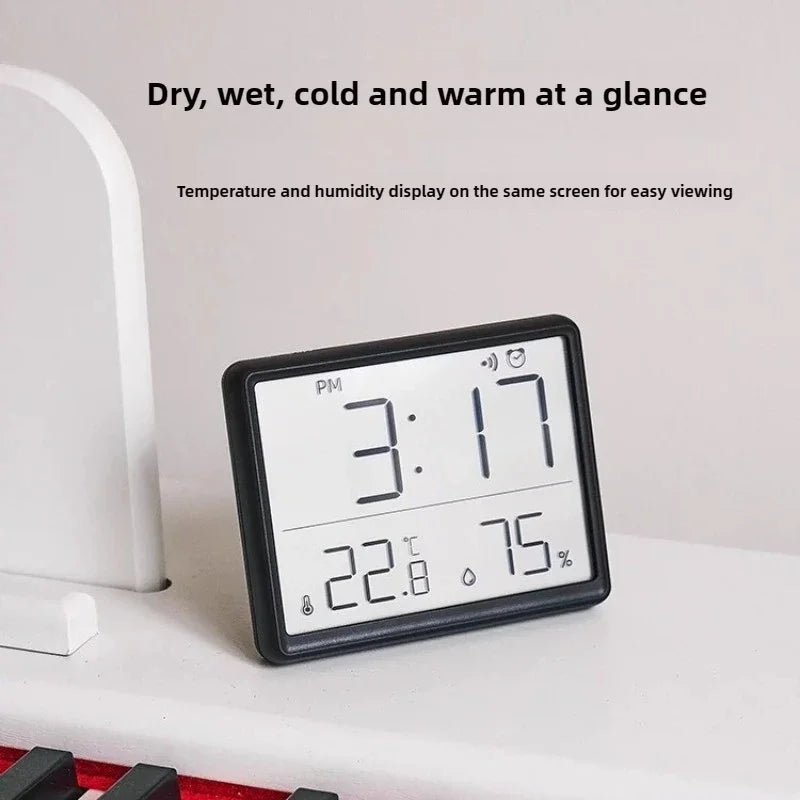 Slim Digital Wall Clock with LCD Alarm Temperature & Humidity Display- Multi-Functional Kitchen Electronic Clock