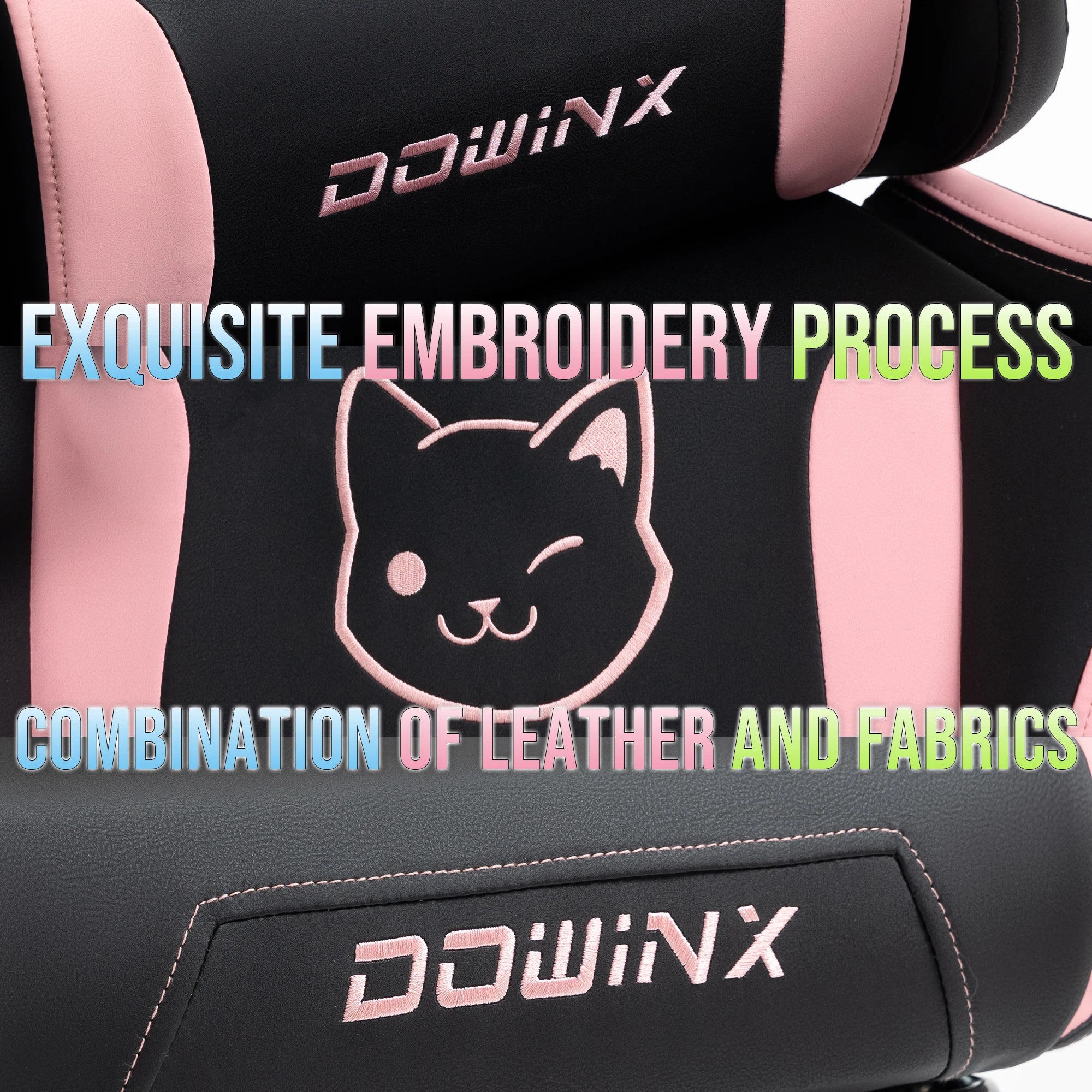 Dowinx Gaming Chair Cute with Cat Ears and Massage Lumbar Support Ergonomic Computer Chair for Girl with Footrest