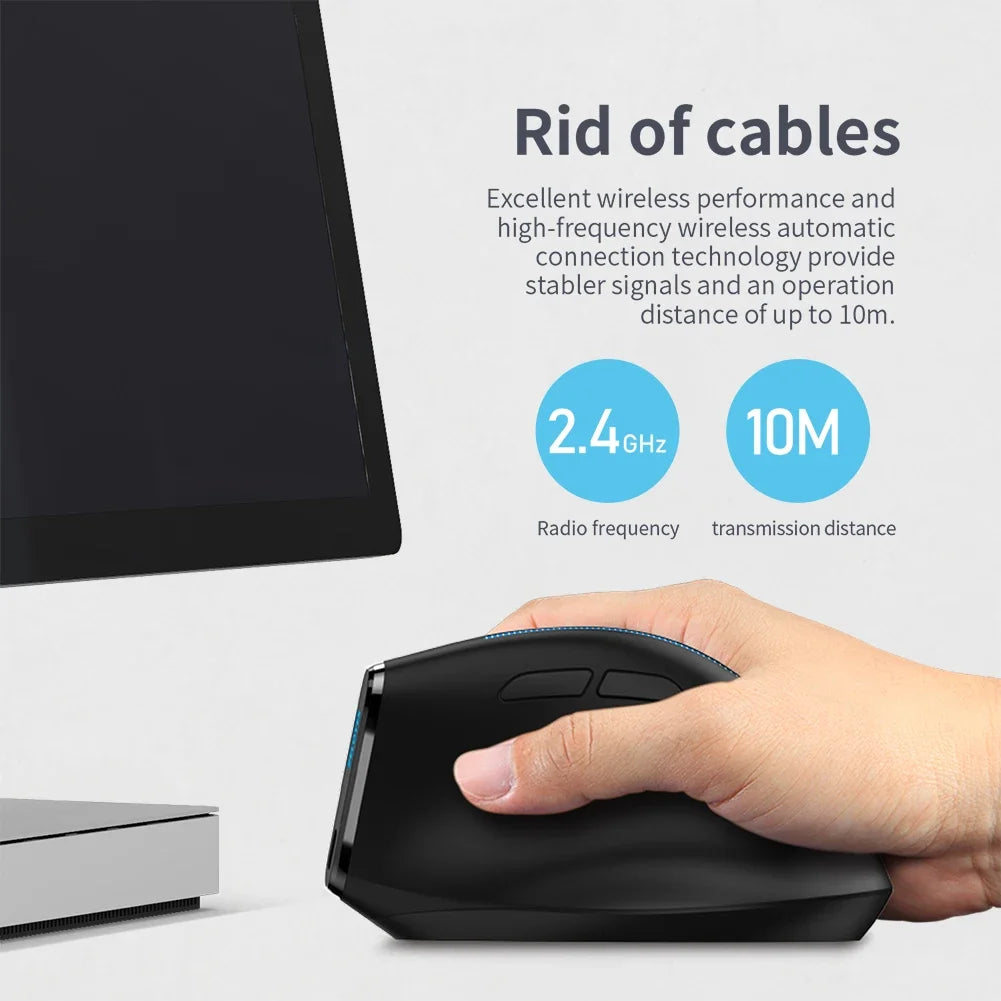 ZELOTES F-36A 2.4G Ergonomic Vertical Mouse 6 Buttons Wireless Rechargeable Mice 2400 DPI Adjustable Computer